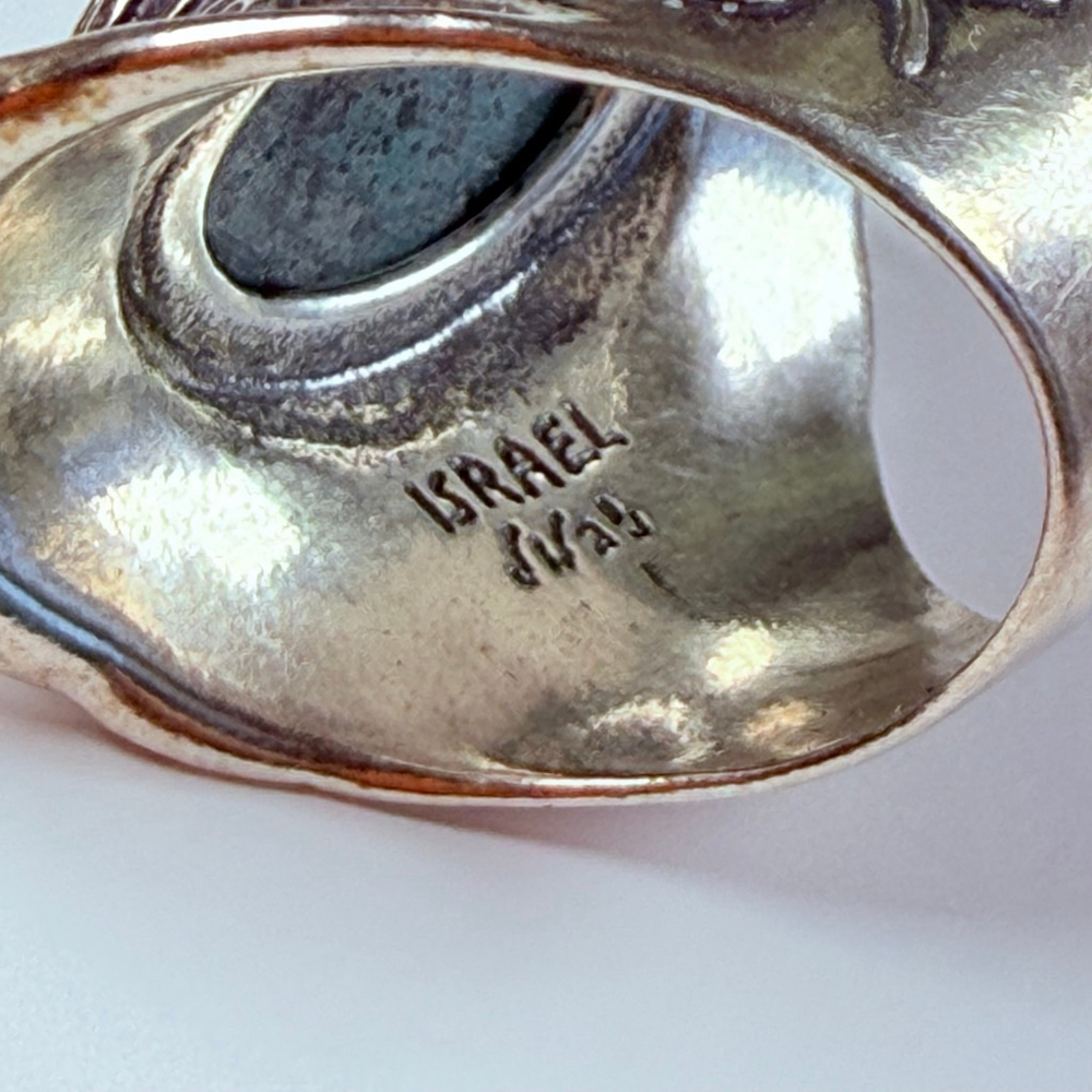 DIDAE 9.5CT Real Eliat Turquoise Sterling Silver Vintage Boho Saddle Israel Ring - Picture 7 of 12